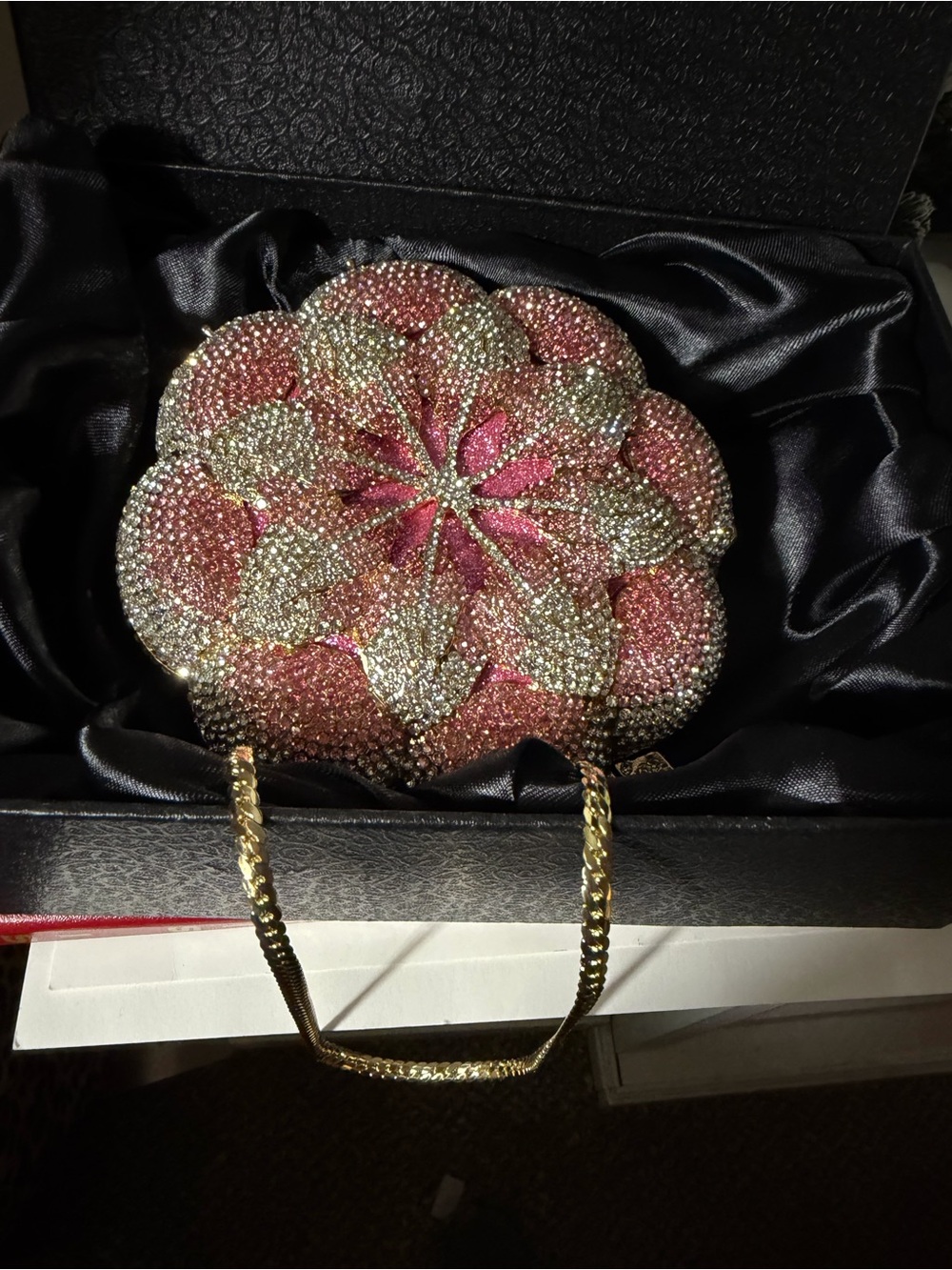 Sparkling Pink Floral Crystal Evening Bag
